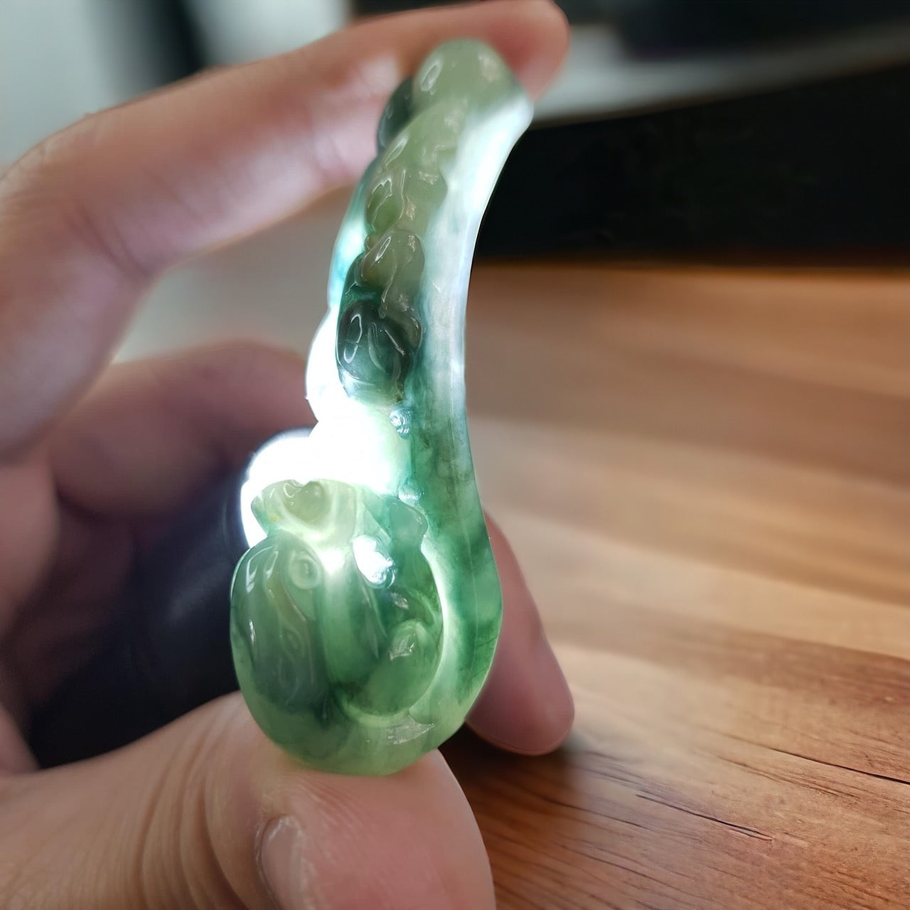 #305 Mason-Kay Certified Burma Jadeite Jade Mandarin-Ducks Dragon Hook (鴛鴦龍勾) Figurine