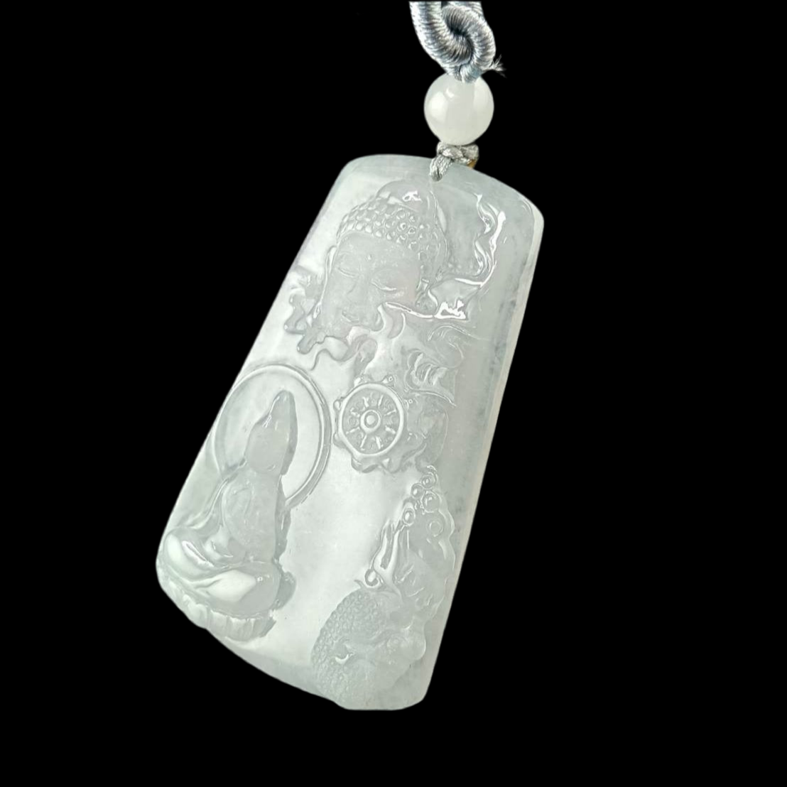 #680 AGL Certified Semi-Transparent Burma Jadeite, Enlighten Between Buddha and Devil Pendant