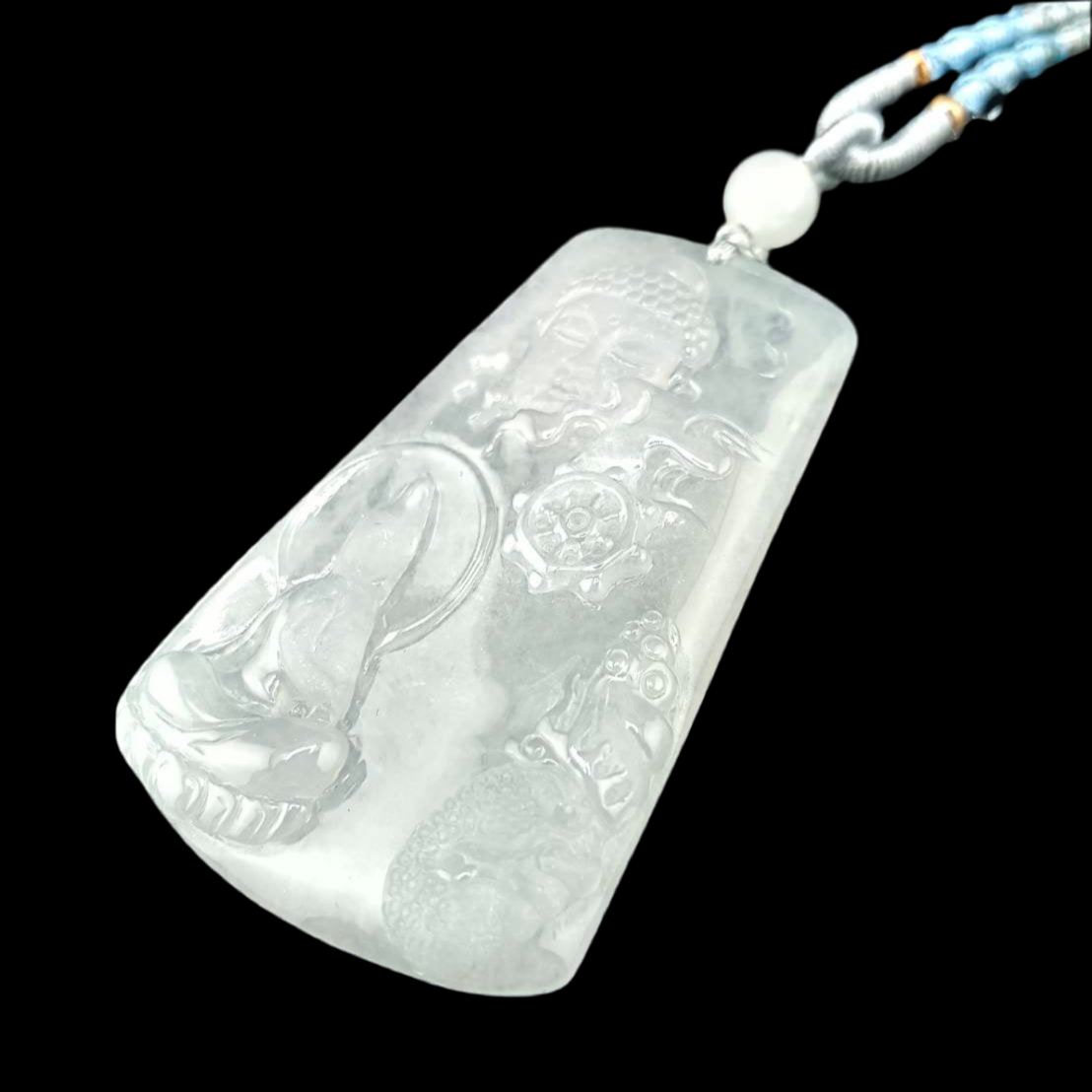#680 AGL Certified Semi-Transparent Burma Jadeite, Enlighten Between Buddha and Devil Pendant