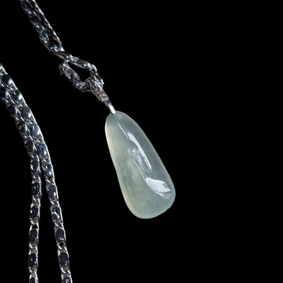 #216 GIA Certified Icy Blue Translucent Burma Jadeite Jade Enlightenment Pendant with 18K White Gold Bail