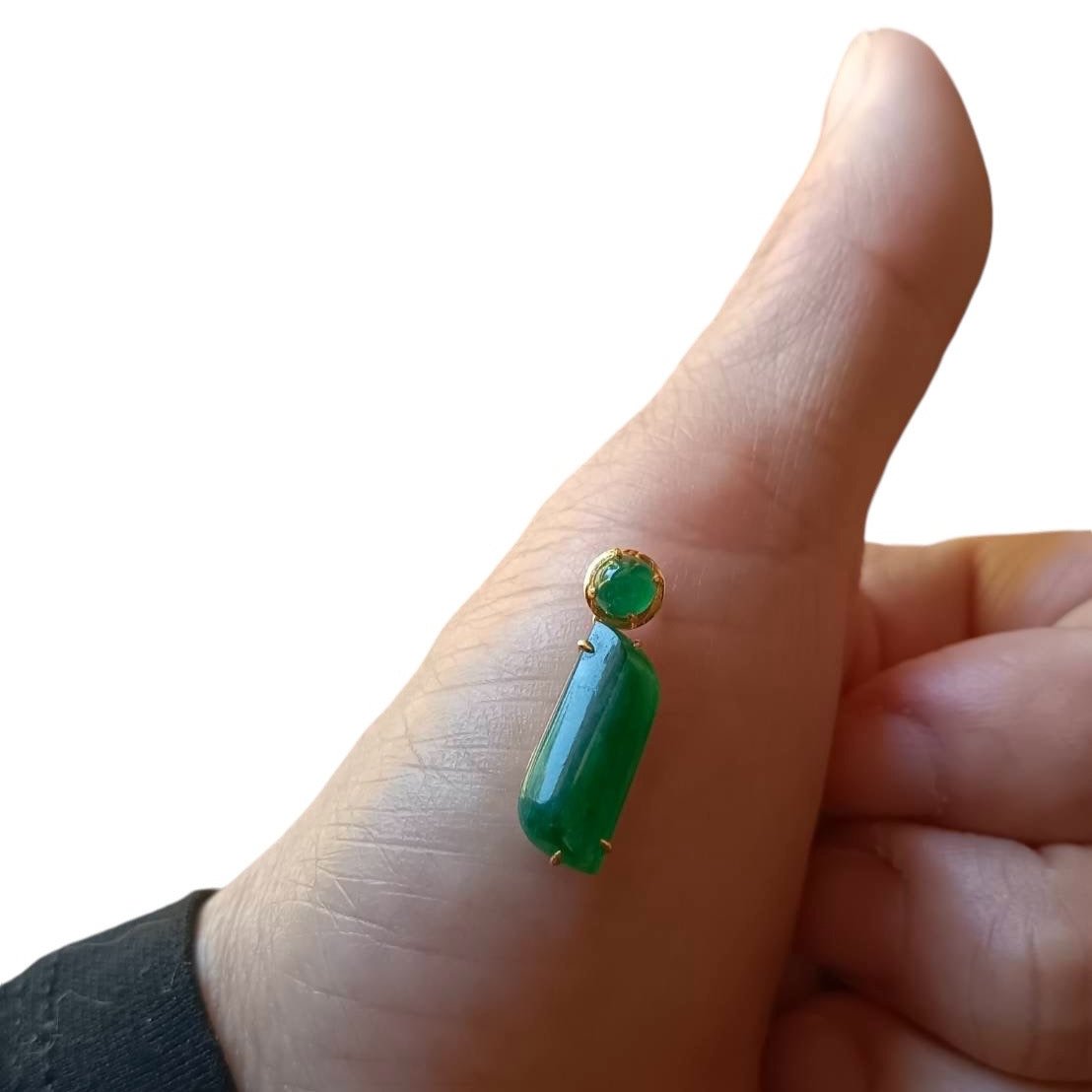 #797 AGL Certified Translucent Burma Jadeite, Green Free-Form Shape Pendant in an 18K Gold Holder