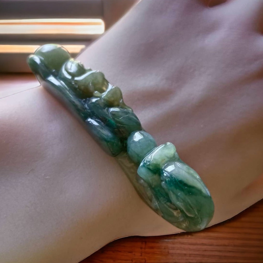 #305 Mason-Kay Certified Burma Jadeite Jade Mandarin-Ducks Dragon Hook (鴛鴦龍勾) Figurine