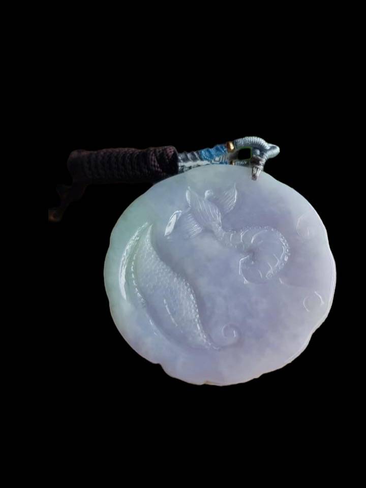 #817 AGL Certified Natural Green and Lavender Translucent Burma Jadeite, Dragon Pendant