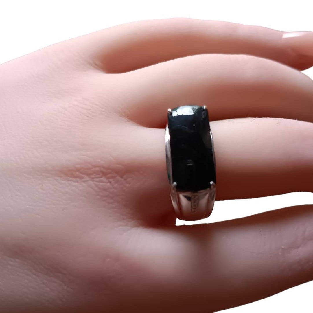 #123 GIA Certified High-End Black/Omphacite Jadeite Ring for Men with 18K White Gold and Diamonds Setting
