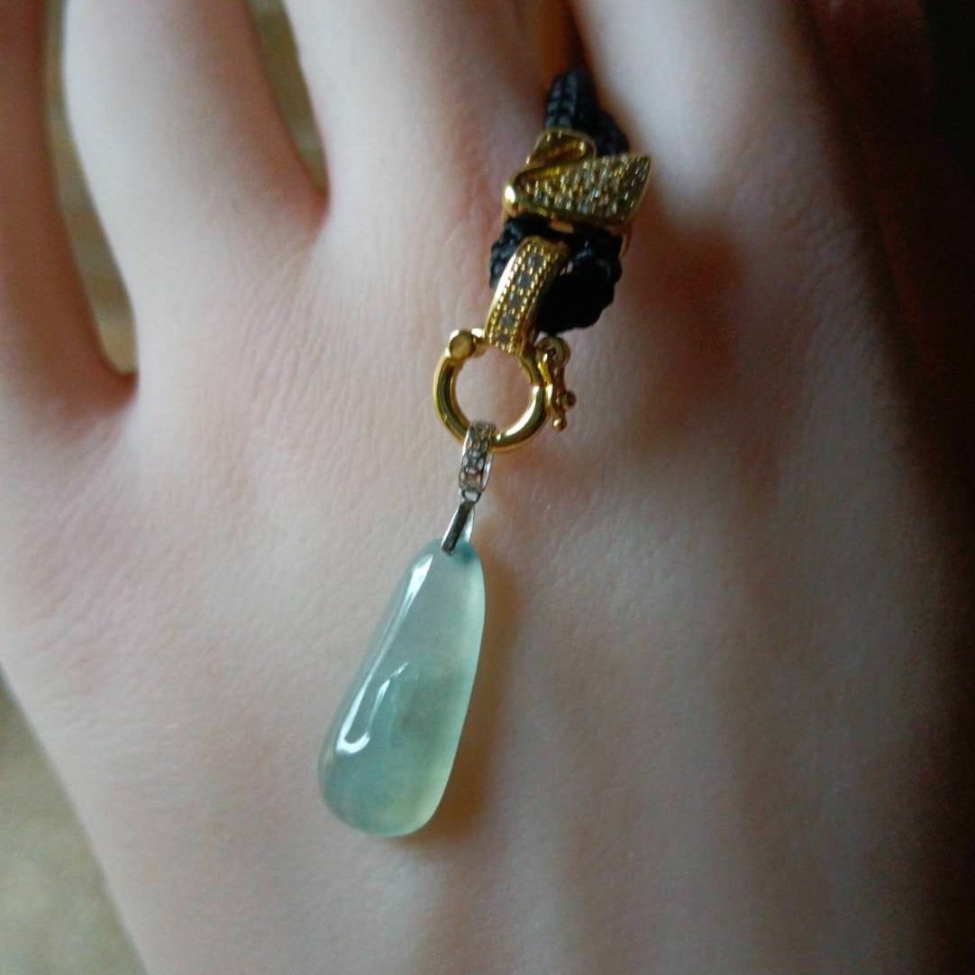 #216 GIA Certified Icy Blue Translucent Burma Jadeite Jade Enlightenment Pendant with 18K White Gold Bail