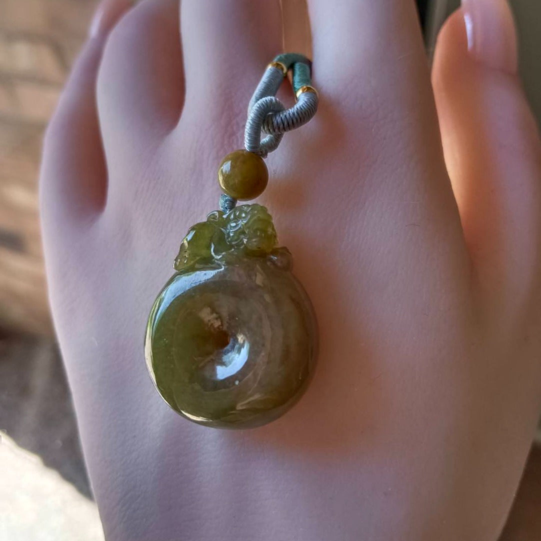 #10 Mason-Kay Certified Natural Yellow Jadeite Jade, Pixiu Peace Pendant