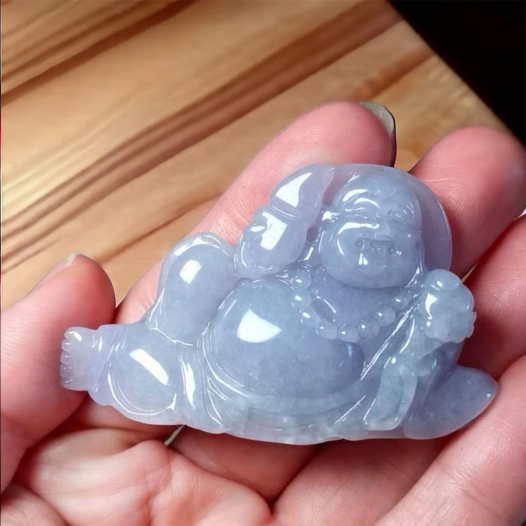 #363 GIA Certified Icy Translucent Lavender Burma Jadeite Jade Happy Buddha Figurine