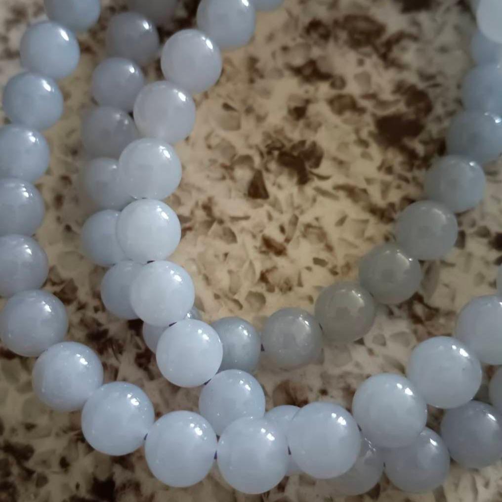 #716 Elegant Icy Translucent Lavender Burma Jadeite Jade Bead Necklace, 8 mm
