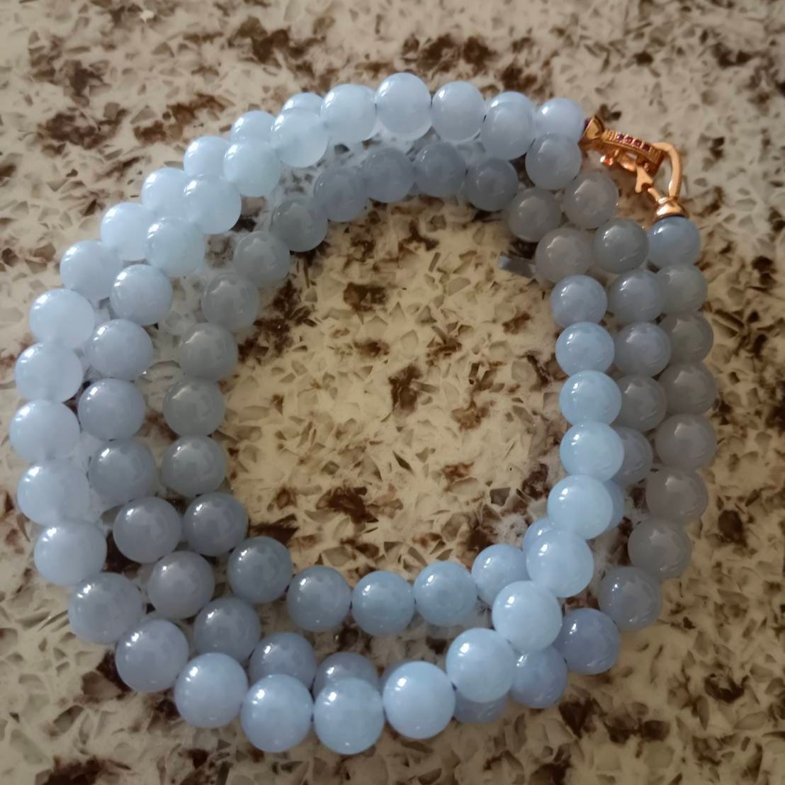 #716 Elegant Icy Translucent Lavender Burma Jadeite Jade Bead Necklace, 8 mm