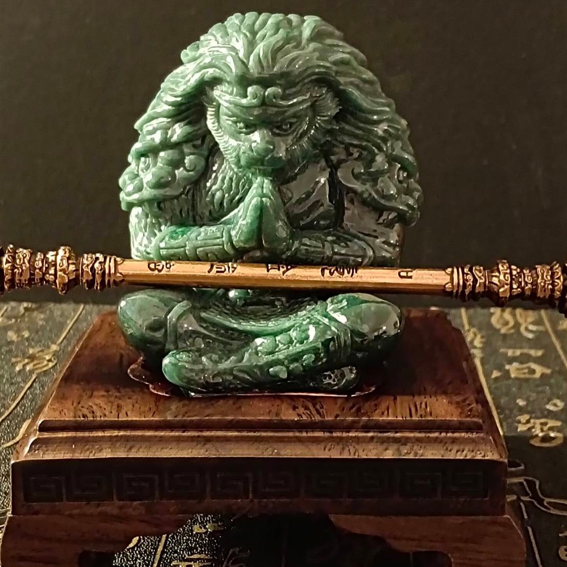 #838 Guatemala Jadeite Black Myth Wukong (Monkey King) Figurine/Sculpture
