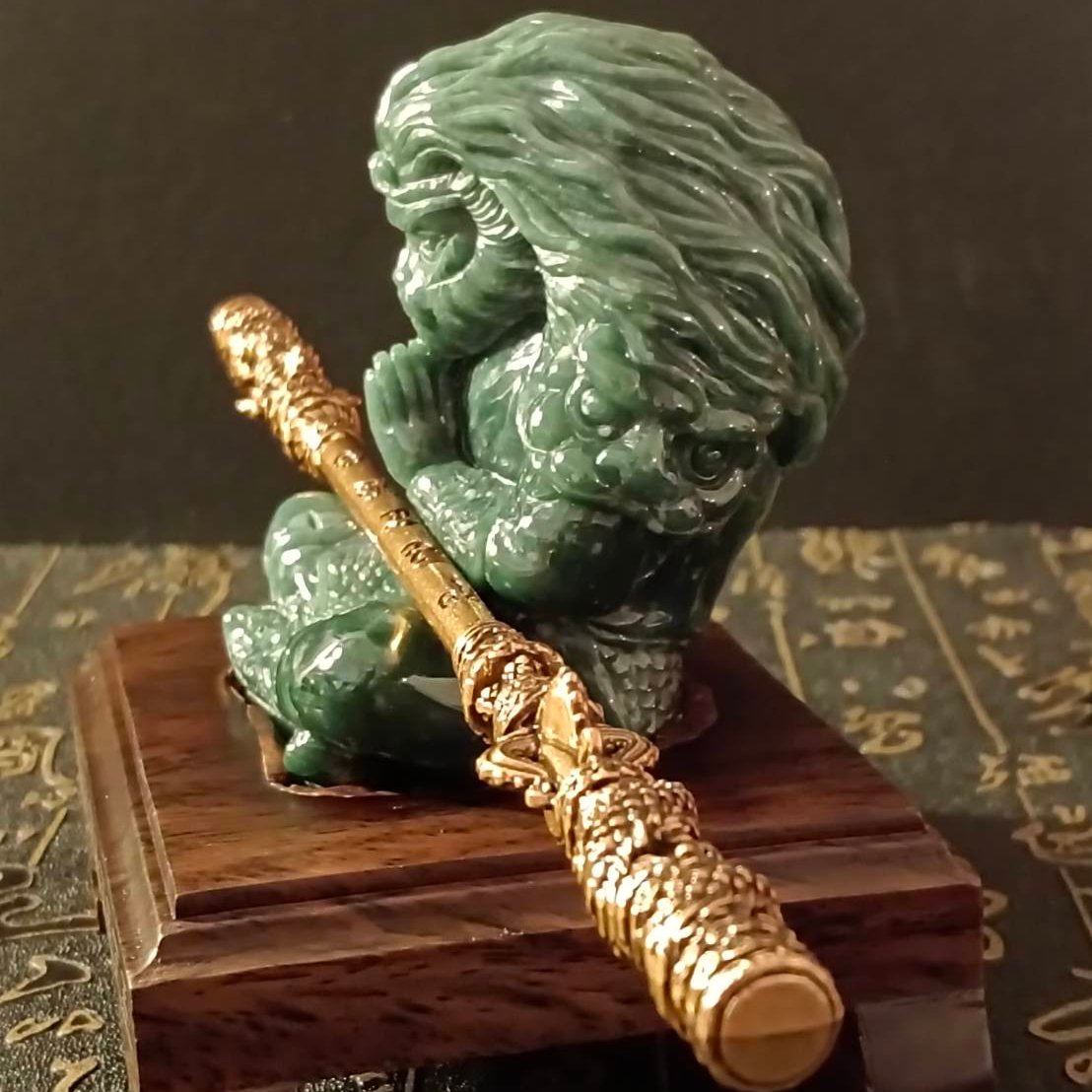 #838 Guatemala Jadeite Black Myth Wukong (Monkey King) Figurine/Sculpture