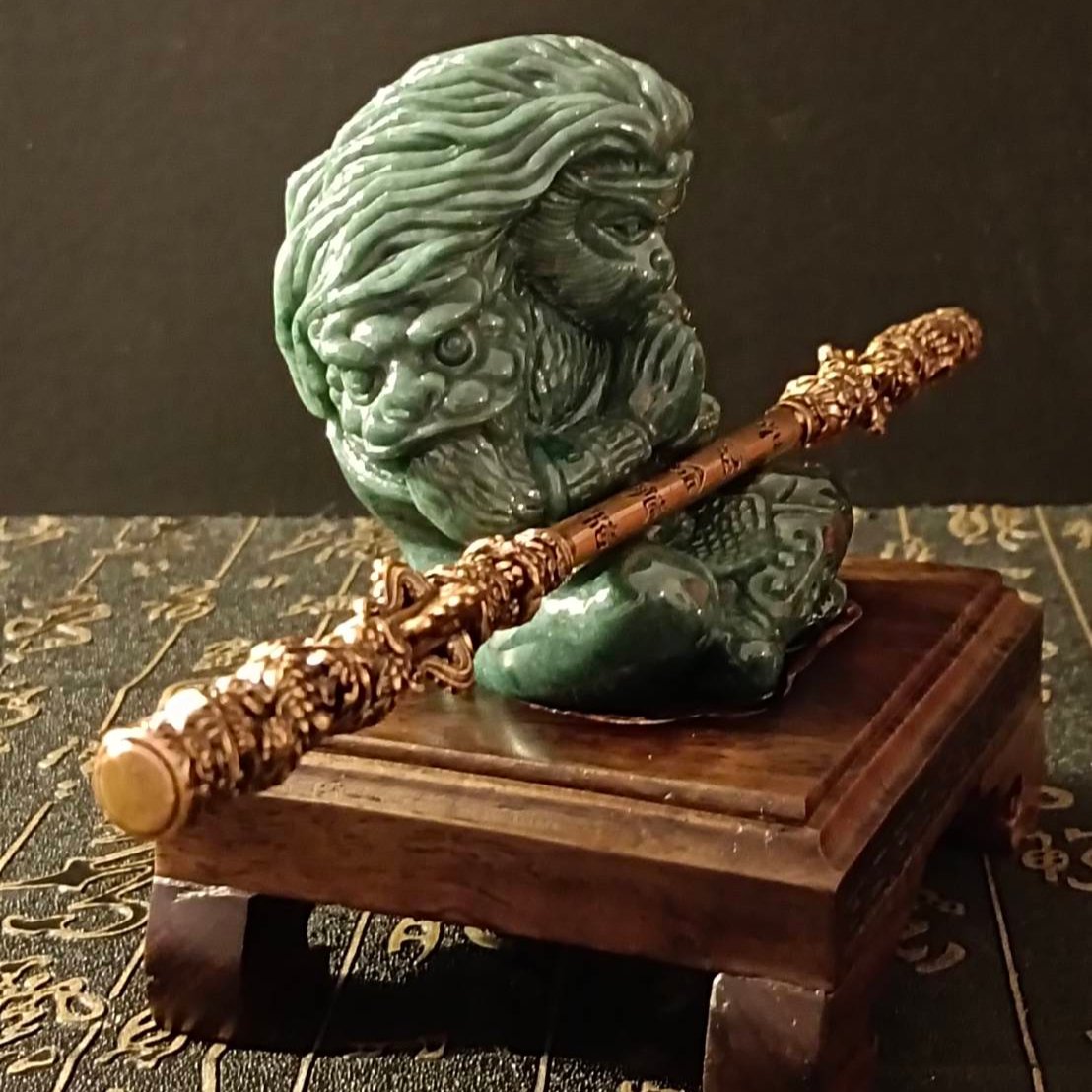 #838 Guatemala Jadeite Black Myth Wukong (Monkey King) Figurine/Sculpture