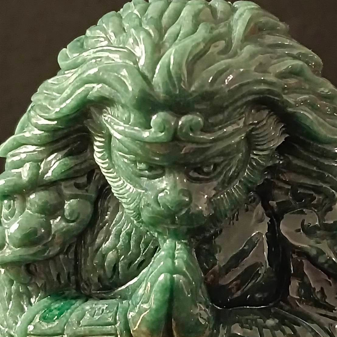 #838 Guatemala Jadeite Black Myth Wukong (Monkey King) Figurine/Sculpture