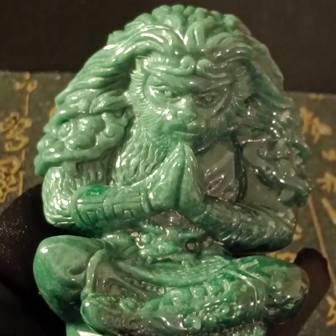 #838 Guatemala Jadeite Black Myth Wukong (Monkey King) Figurine/Sculpture