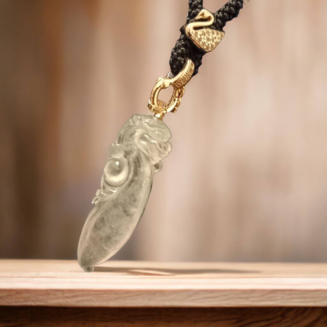 #121 GIA Certified Icy Semi-Transparent Burma Jadeite Jade, Dragon Pendant