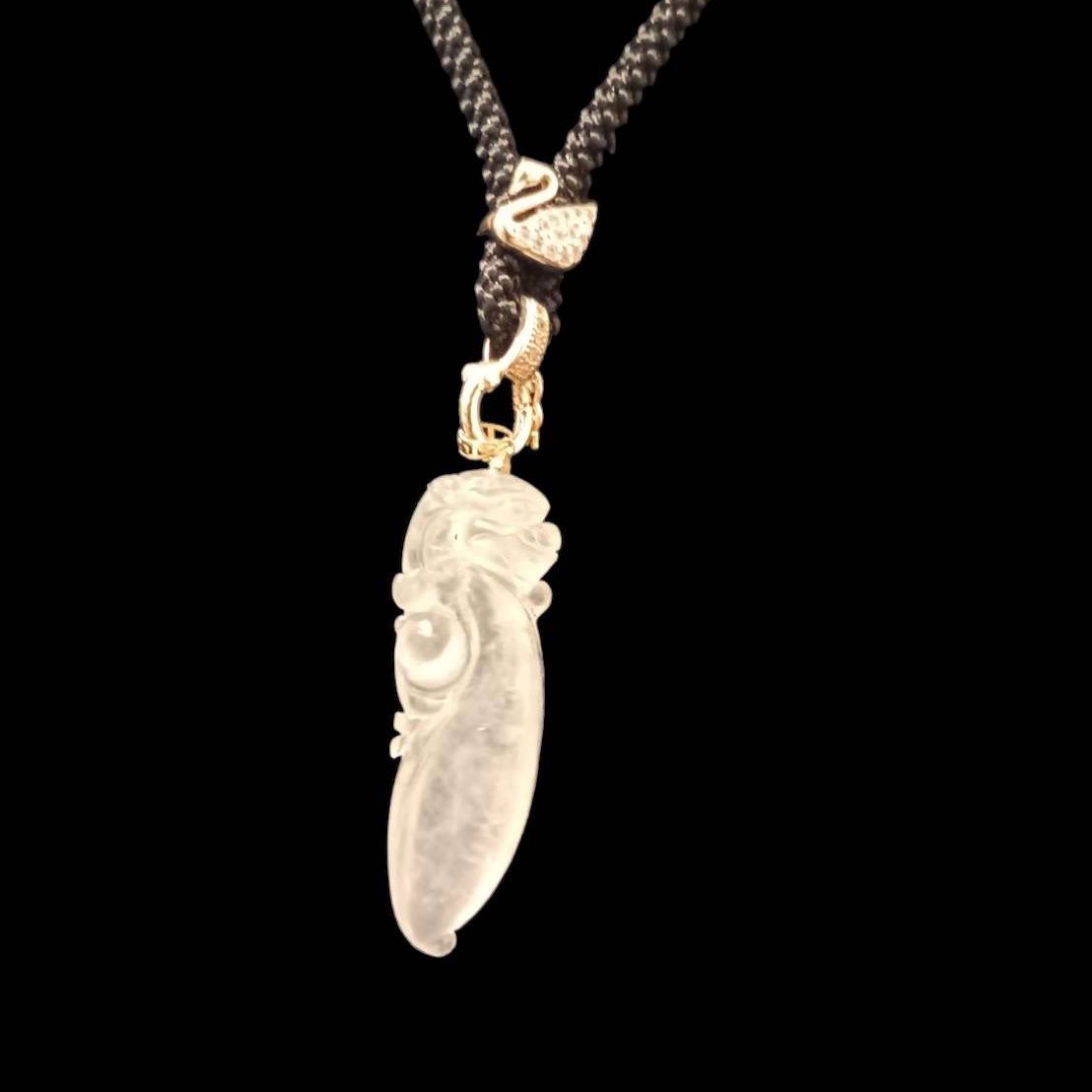#121 GIA Certified Icy Semi-Transparent Burma Jadeite Jade, Dragon Pendant