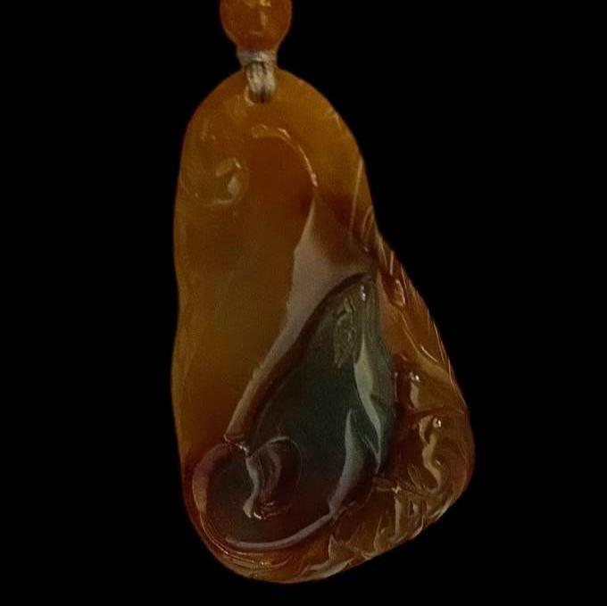 #829 Blue and Red Burma Jadeite, Dolphin Pendant