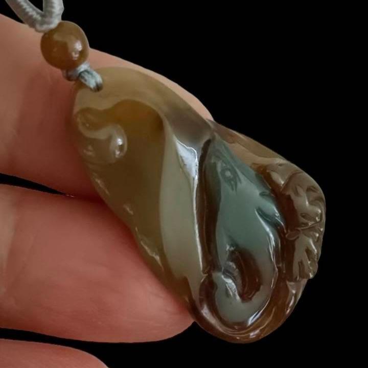 #829 Blue and Red Burma Jadeite, Dolphin Pendant
