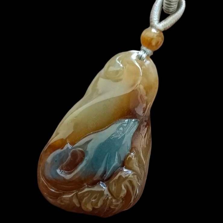 #829 Blue and Red Burma Jadeite, Dolphin Pendant