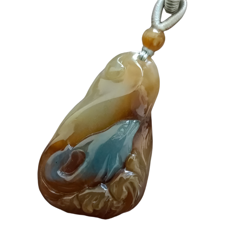 #829 Blue and Red Burma Jadeite, Dolphin Pendant