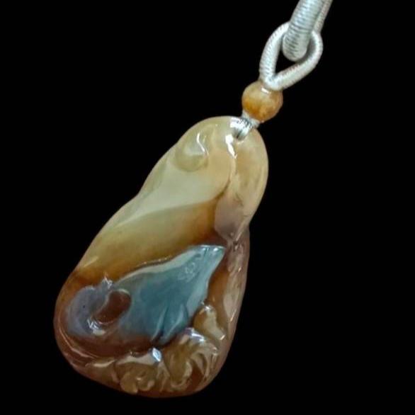#829 Blue and Red Burma Jadeite, Dolphin Pendant