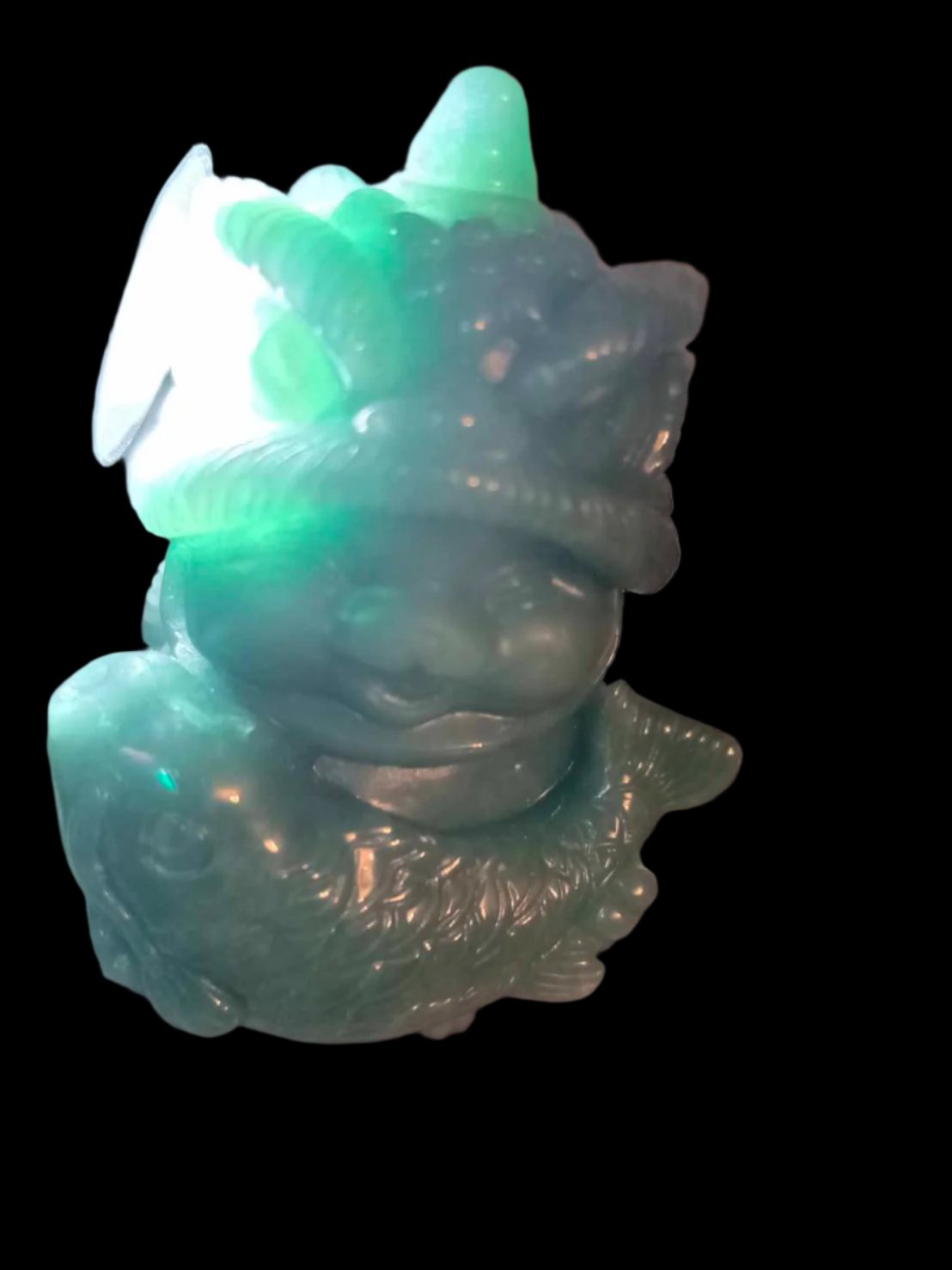 #827 Natural Guatemala Jadeite, Cat Dressed in Lion Costume Holding a Fish Figurine/Display