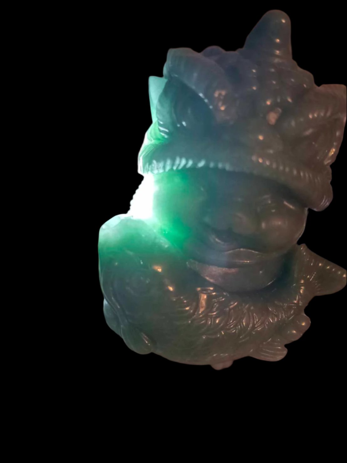 #827 Natural Guatemala Jadeite, Cat Dressed in Lion Costume Holding a Fish Figurine/Display