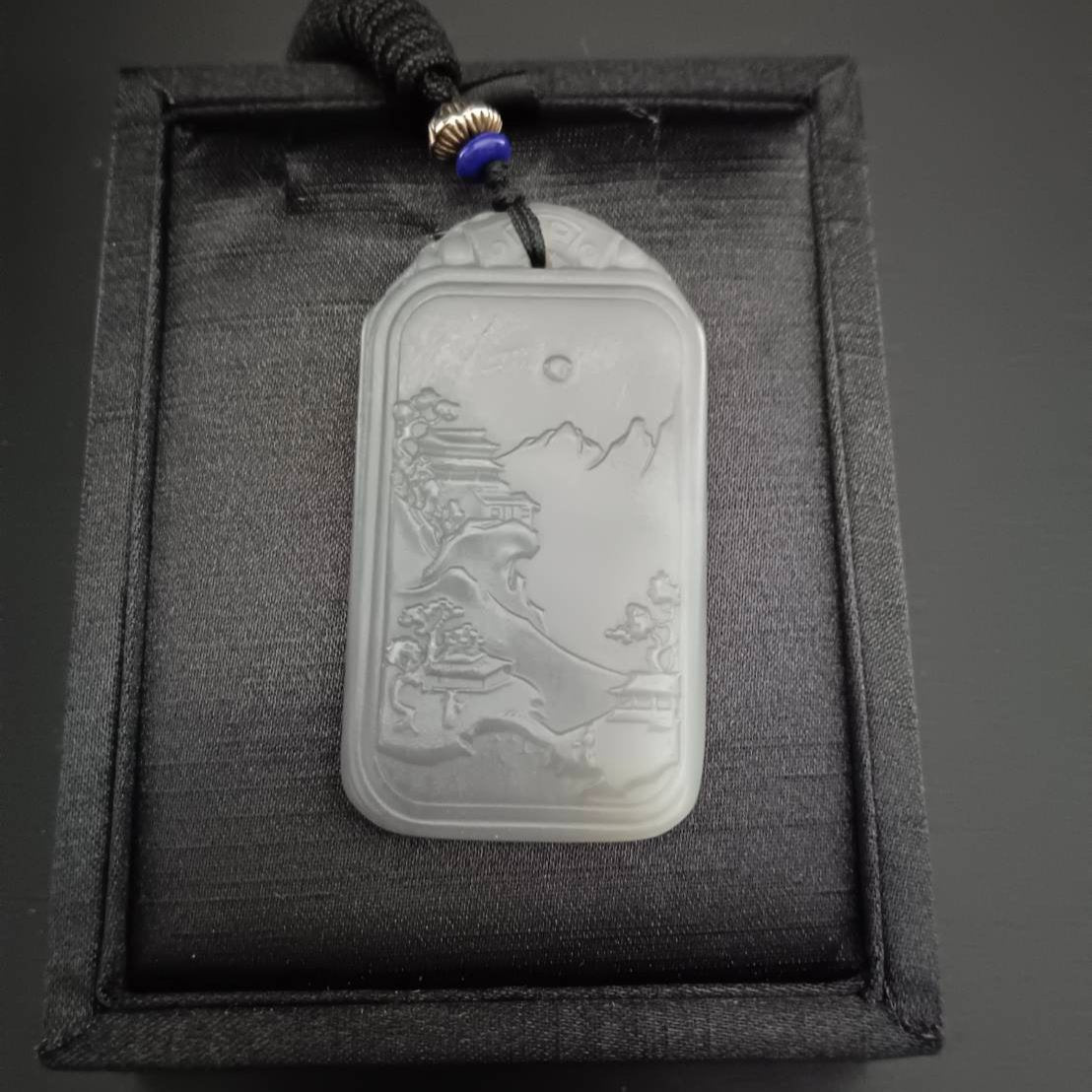 #864 AGL Certified Lavender Hetian Nephrite Jade, Landscape Pendant