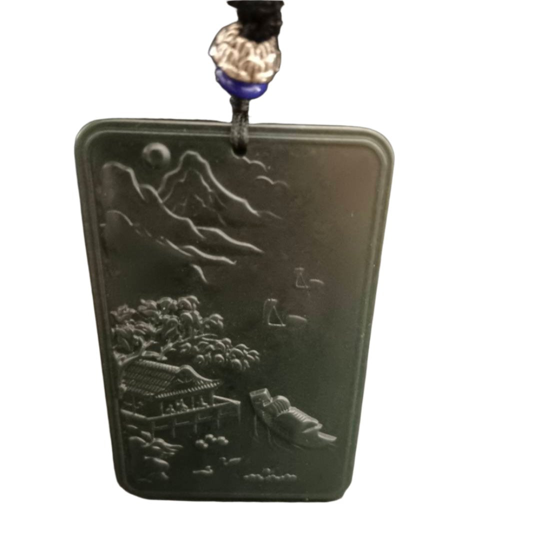 #865 AGL Certified Dark Green Hetian Nephrite Jade, Landscape Pendant