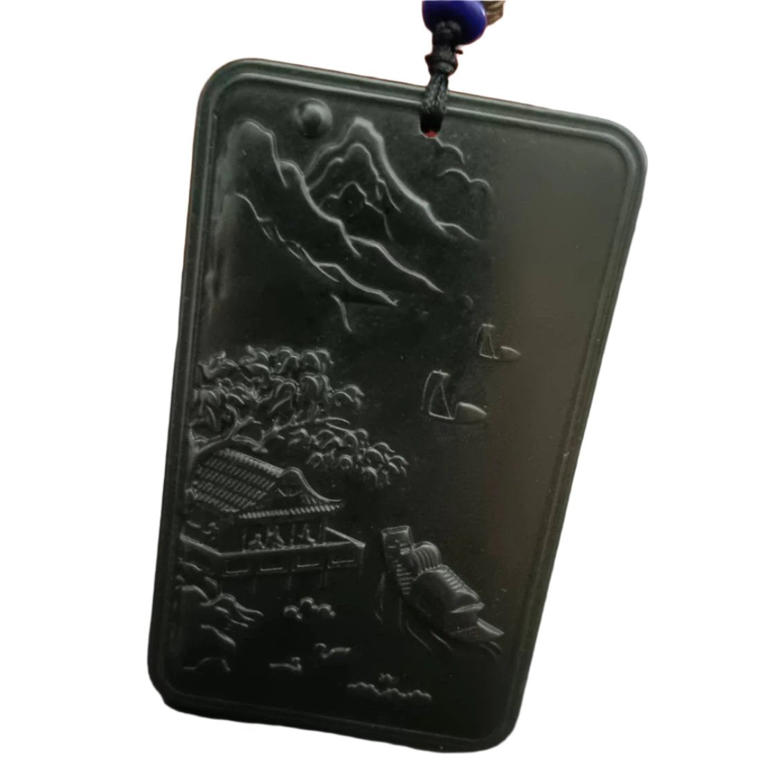 #865 AGL Certified Dark Green Hetian Nephrite Jade, Landscape Pendant