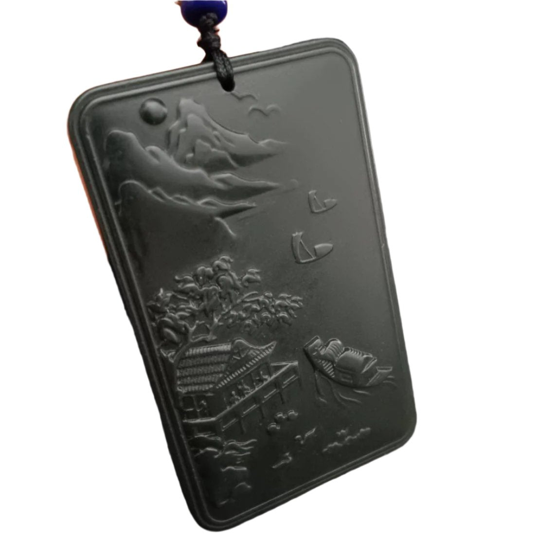 #865 AGL Certified Dark Green Hetian Nephrite Jade, Landscape Pendant