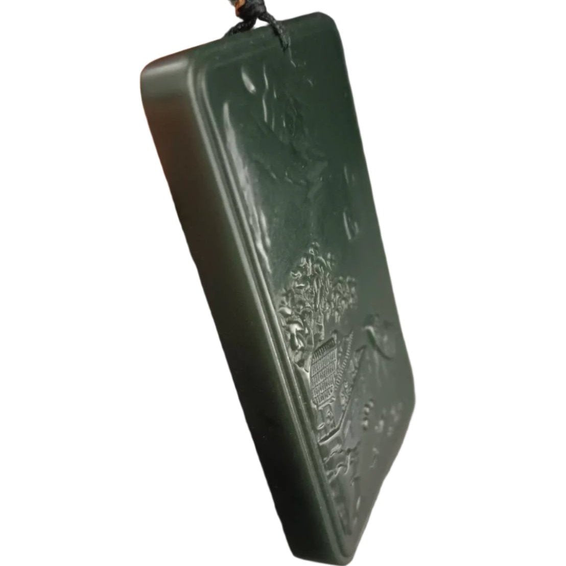 #865 AGL Certified Dark Green Hetian Nephrite Jade, Landscape Pendant