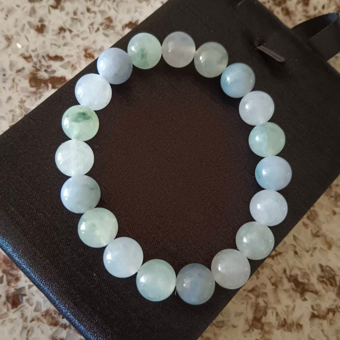 #186 GIA Certified Natural Burma Icy Translucent Morandi-Colors Jadeite Round Bead Bracelet, 10+ mm