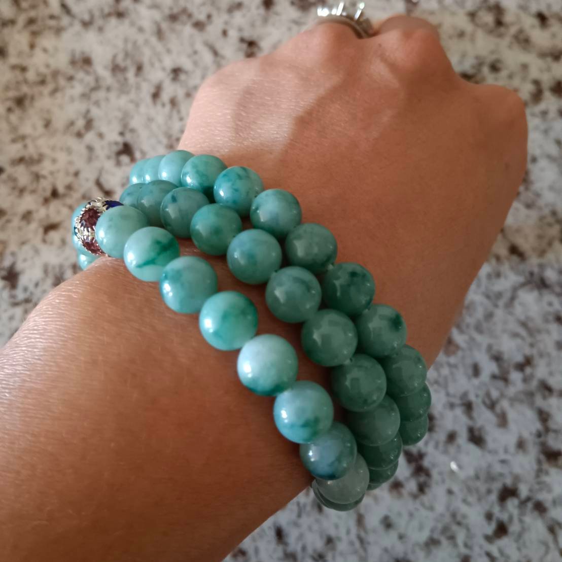 #686 Natural Burma Jadeite Green Bead Necklace, 8.4~8.7 mm