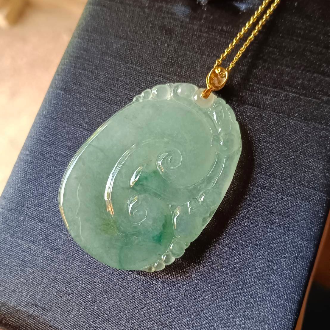 #821 AGL Certified Semi-Transparent Natural Burma Jadeite RuYi Pendant