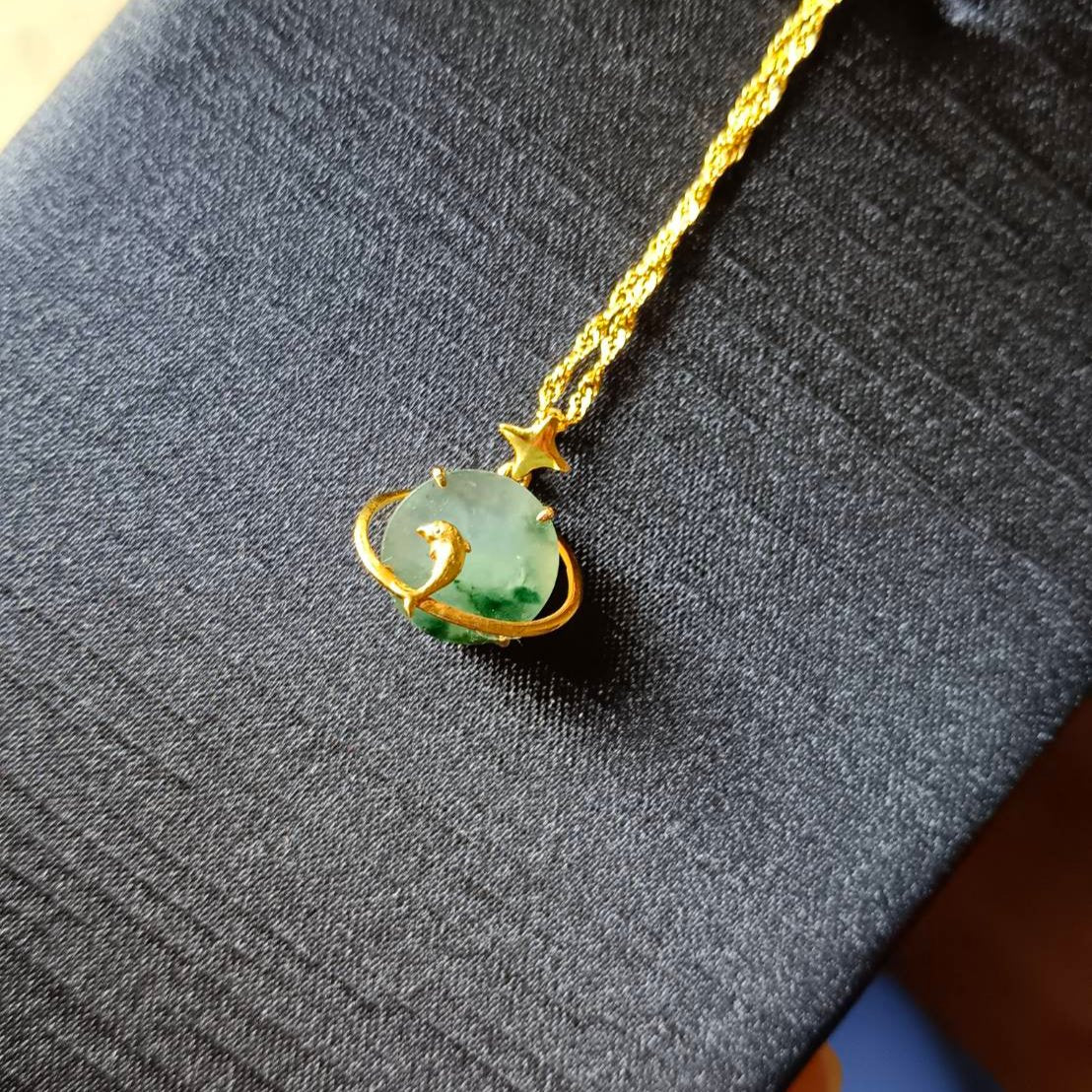 #823 AGL Certified Semi-Transparent Burma Jadeite, Dolphin Peace Pendant (Wu Shi Pai)