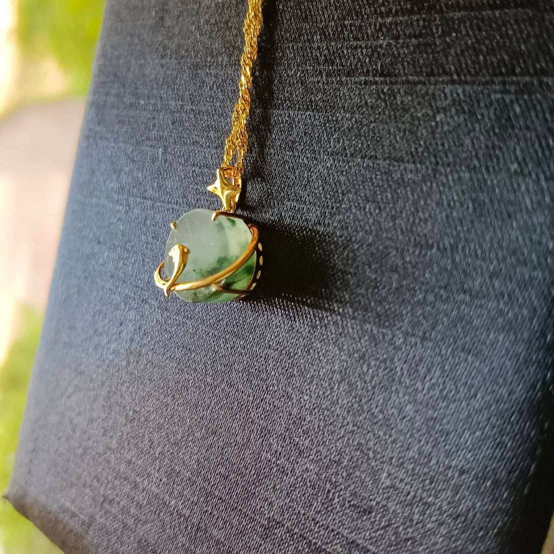 #823 AGL Certified Semi-Transparent Burma Jadeite, Dolphin Peace Pendant (Wu Shi Pai)