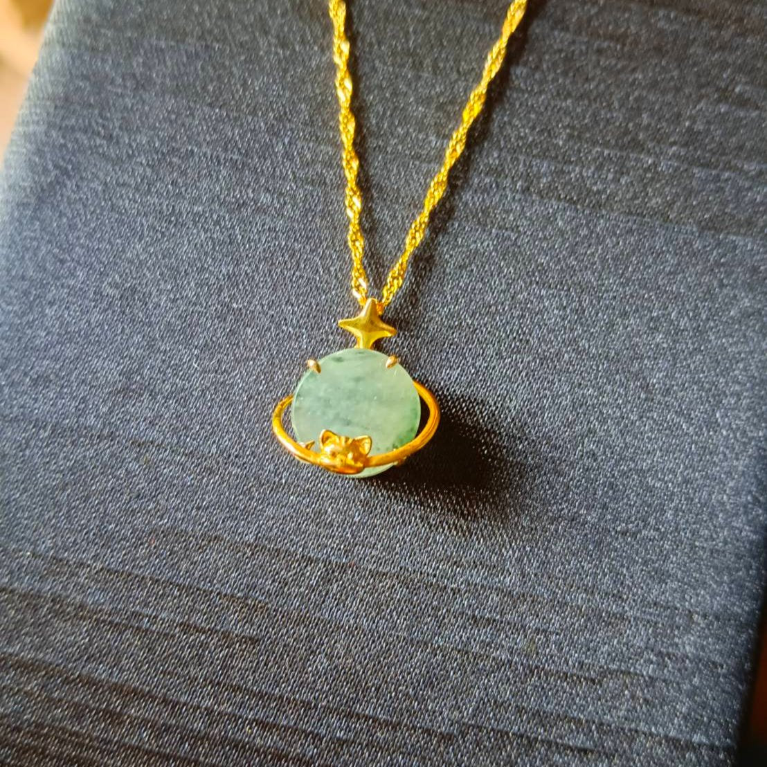 #824 AGL Certified Semi-Transparent Burma Jadeite Cat Peace Pendant (Wu Shi Pai)