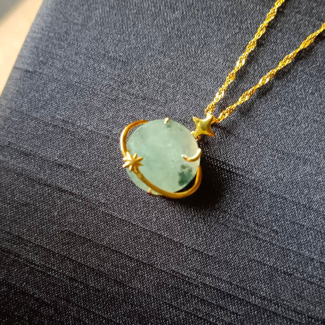 #810 AGL Certified Semi-Transparent Burma Jadeite Moon and Star Peace Pendant (Wu Shi Pai)
