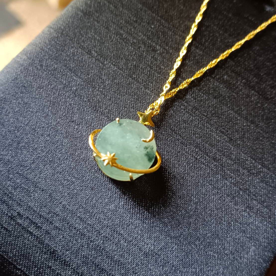 #810 AGL Certified Semi-Transparent Burma Jadeite Moon and Star Peace Pendant (Wu Shi Pai)