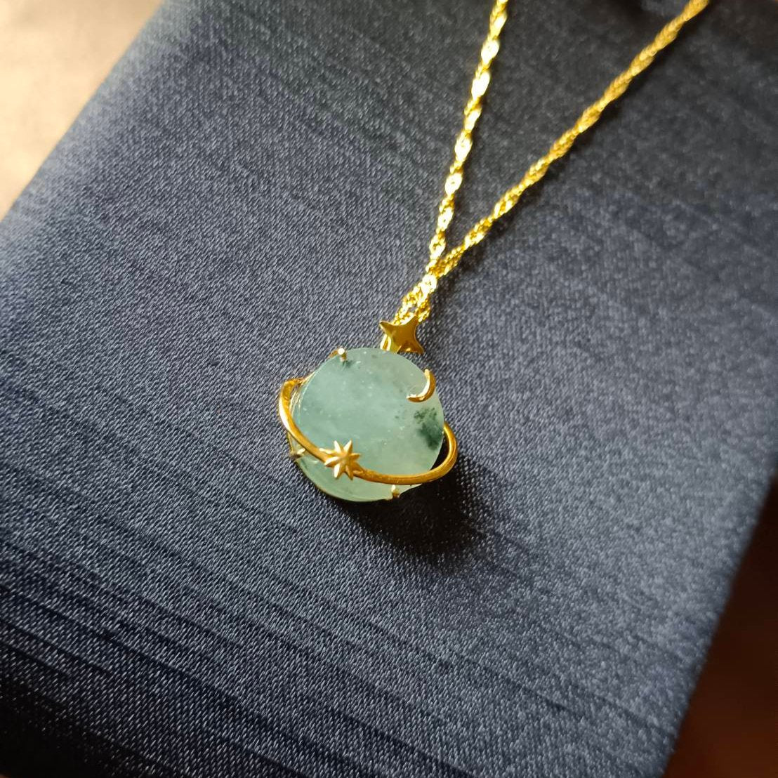 #810 AGL Certified Semi-Transparent Burma Jadeite Moon and Star Peace Pendant (Wu Shi Pai)