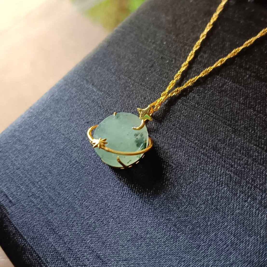#810 AGL Certified Semi-Transparent Burma Jadeite Moon and Star Peace Pendant (Wu Shi Pai)