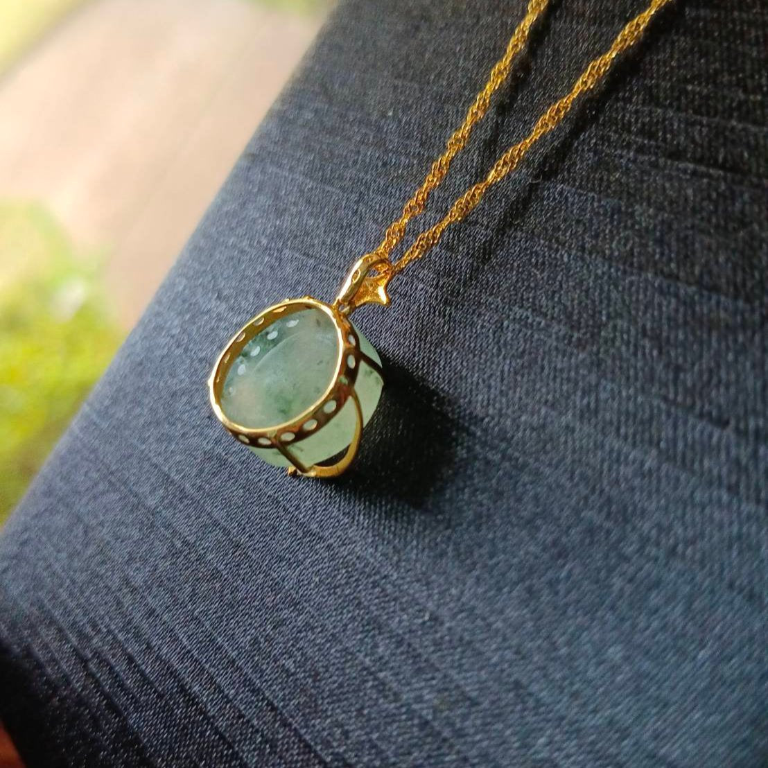 #810 AGL Certified Semi-Transparent Burma Jadeite Moon and Star Peace Pendant (Wu Shi Pai)