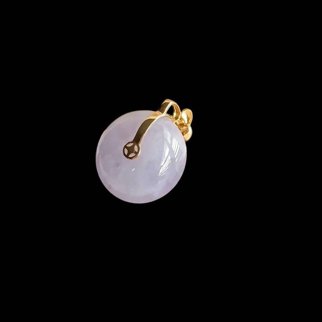 #808 AGL Certified Icy Translucent Lavender Burma Jadeite, Golden Bunny Thick Donut Pendant