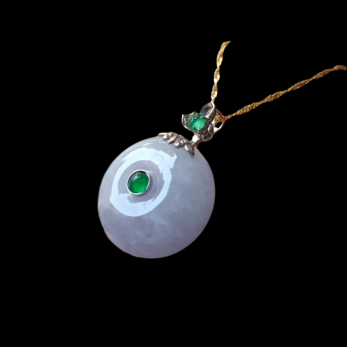 #809 AGL Certified Icy Translucent Lavender Burma Jadeite Lotus Thick Donut Pendant
