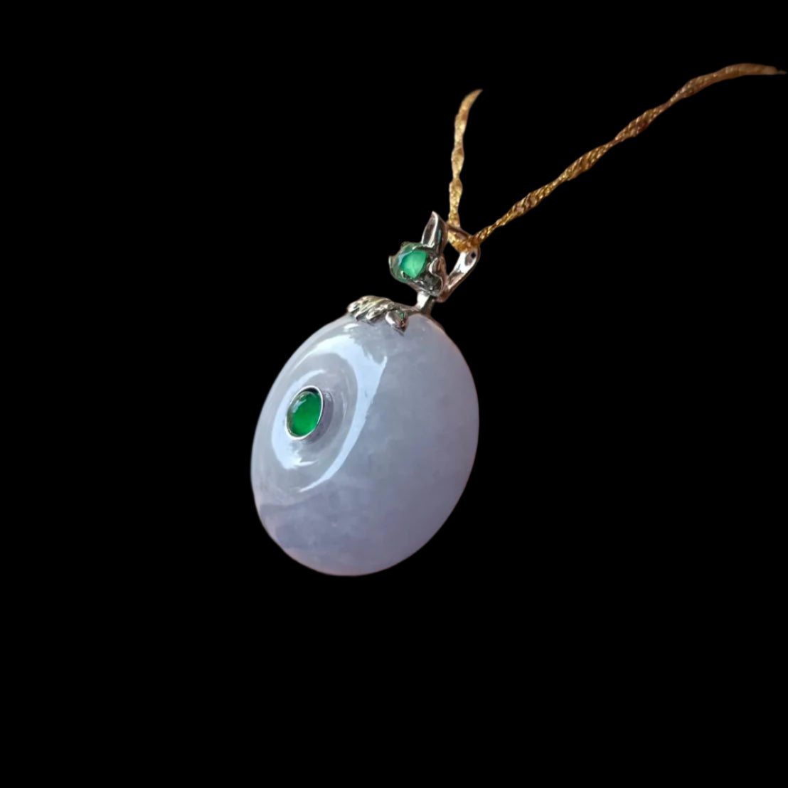 #809 AGL Certified Icy Translucent Lavender Burma Jadeite Lotus Thick Donut Pendant
