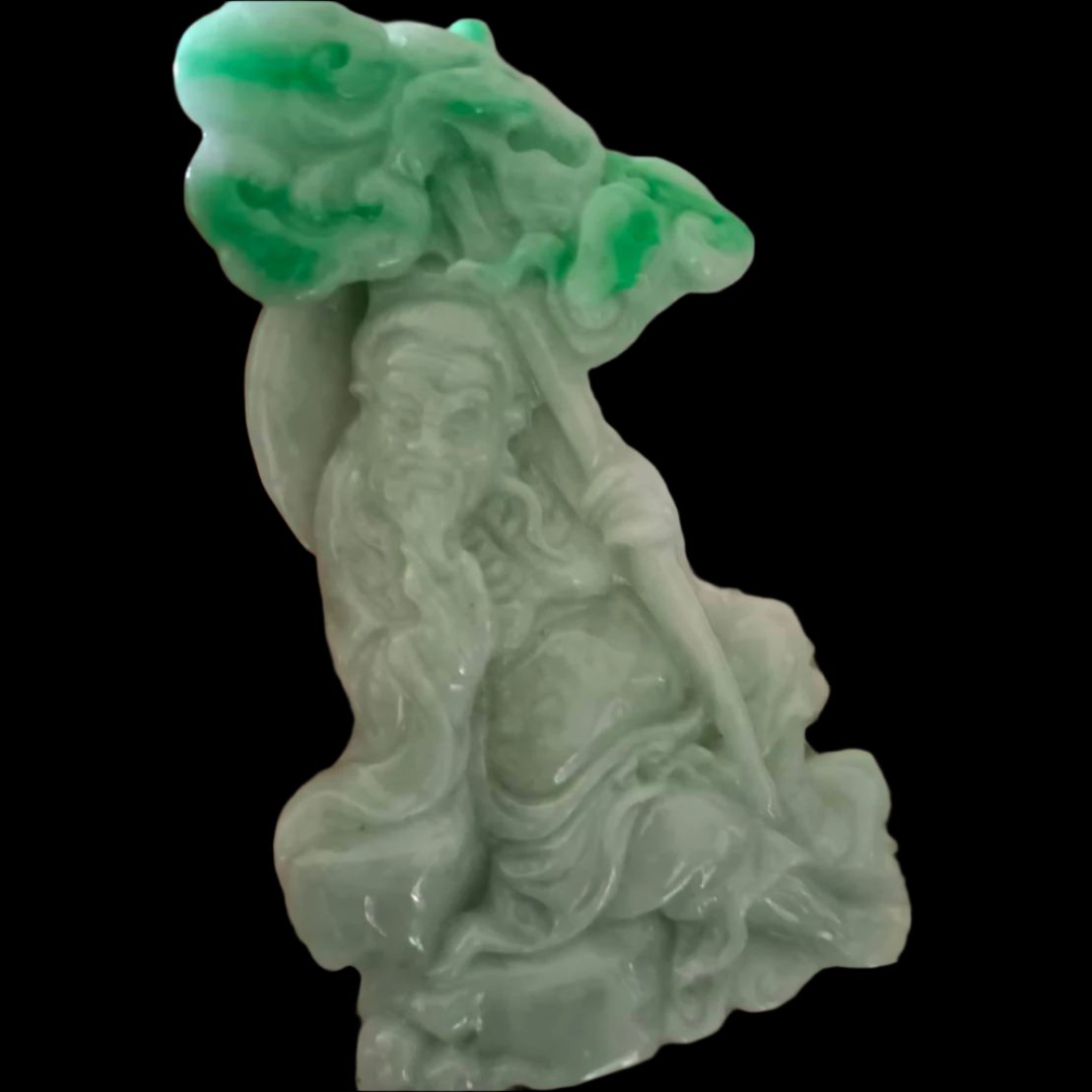 #651 AGL Certified Natural Green and White Burma Jadeite Elderly Statuary