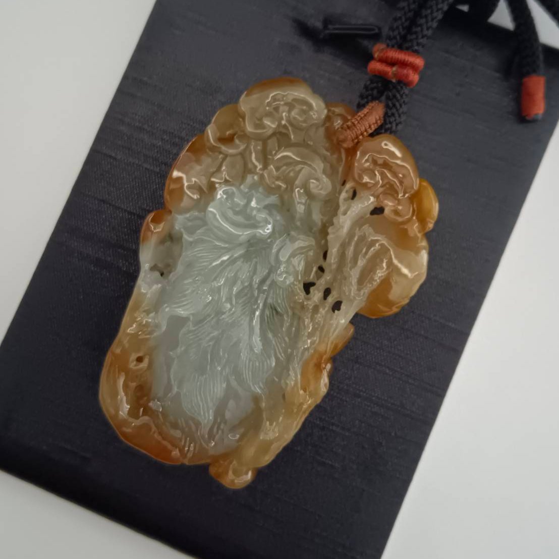 #554 GIA Certified Natural Translucent Red Burma Jadeite, Phoenix Pendant