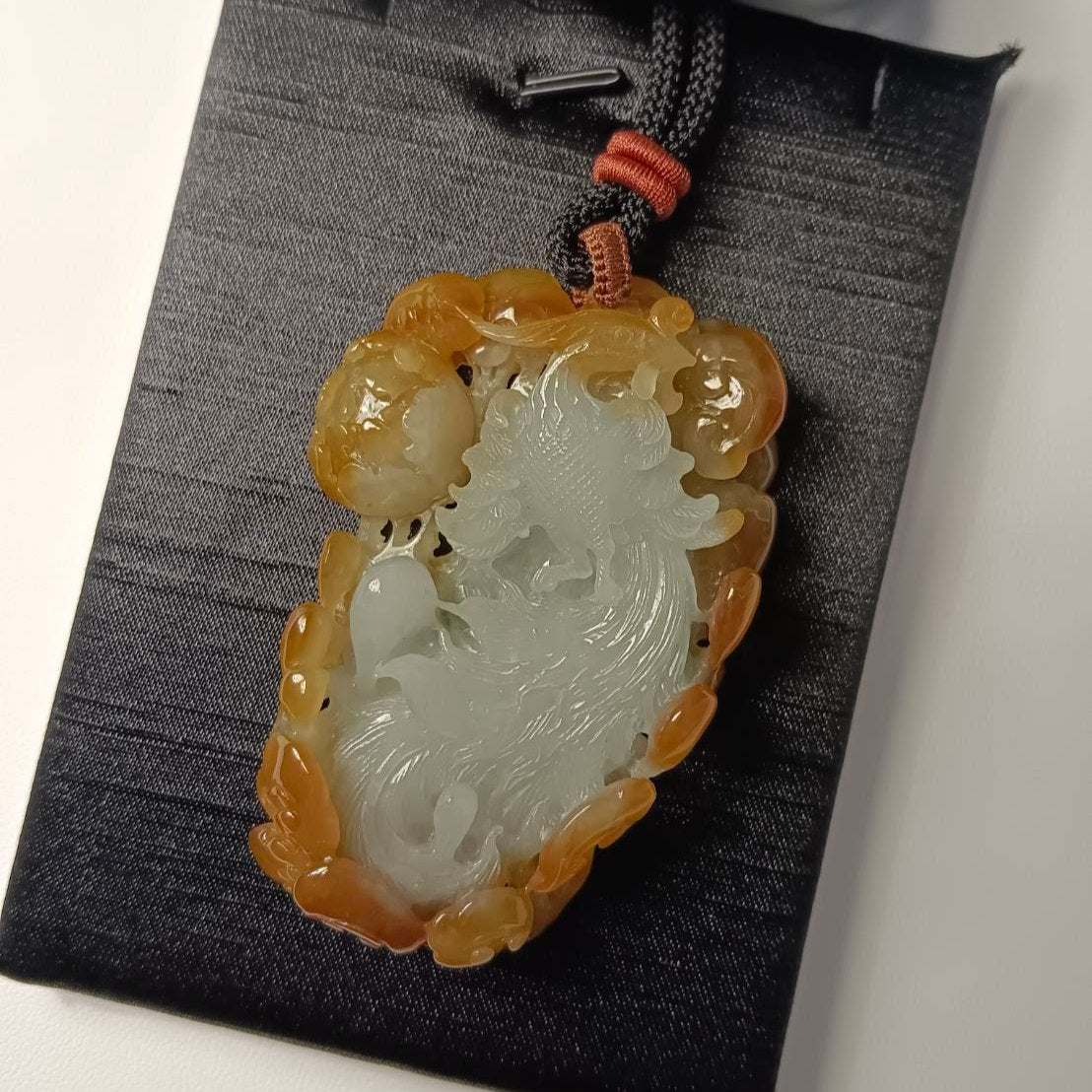 #554 GIA Certified Natural Translucent Red Burma Jadeite, Phoenix Pendant