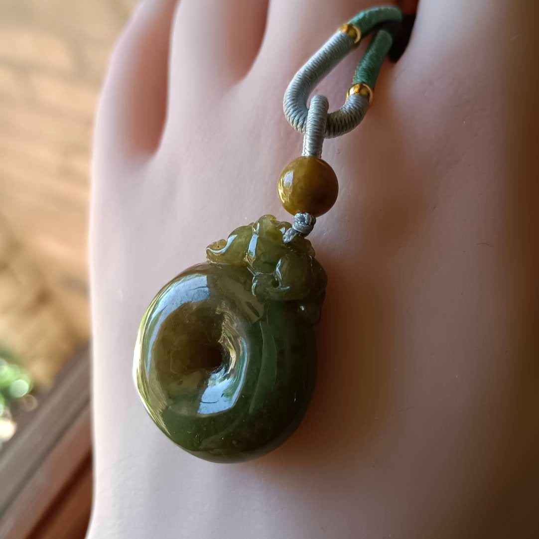 #10 Mason-Kay Certified Natural Yellow Jadeite Jade, Pixiu Peace Pendant